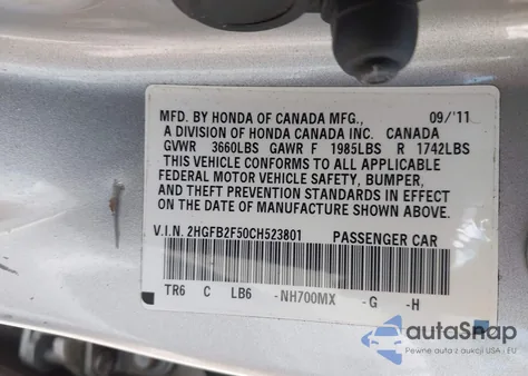 2012 Honda Civic Lx from USA, damaged, VIN 2HGFB2F50CH523801